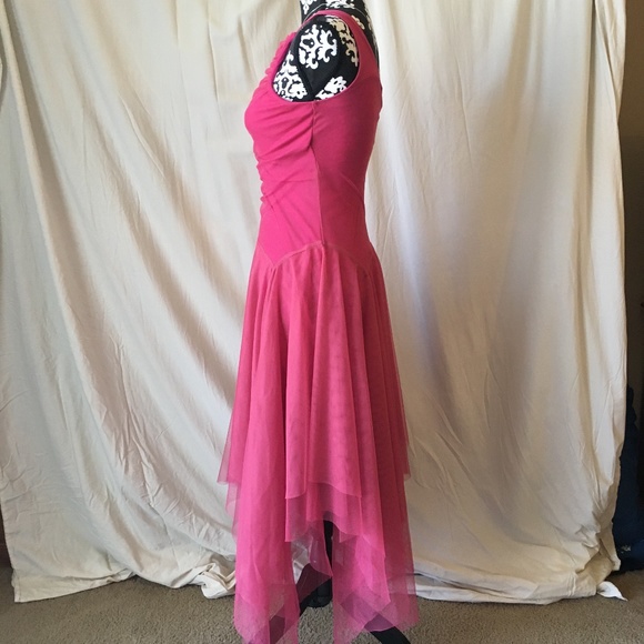 Vintage "Fairy" Asymmetrical Hem Pink Chiffon One Shoulder Midi Dress, XS - Picture 6 of 13
